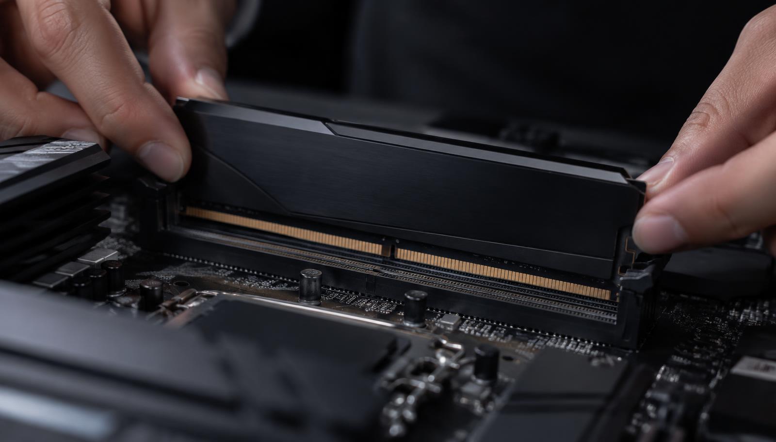 Memory module being installed into a board slot